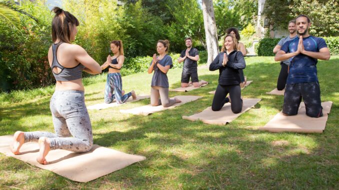 Peaceful people enjoying yoga practice